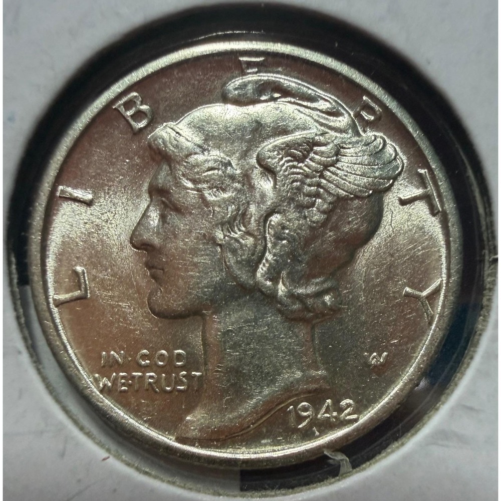 Full Bands!! 1942 D US Silver Mercury Dime Winged Liberty Mint D Vintage Coin